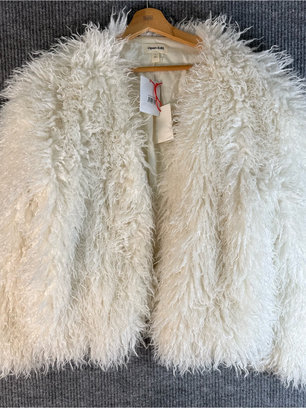 OPEN EDIT Women’s Shaggy Faux Fur Open-Front Jacket Ivory Size L - Picture 6 of 9